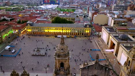 Aerial/Drone-View-of-the-Plaza-de-Bolivar,-La-Candelaria,-Bogotá,-Colombia-2