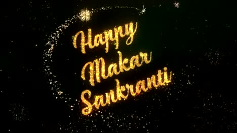 Happy-Makar-Sankranti-Greeting-Text-Made-from-Sparklers-Light-Dark-Night-Sky-With-Colorfull-Firework.