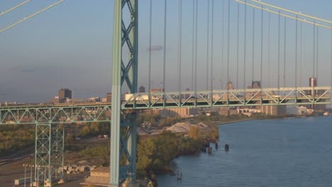 AERIAL:-Semi-trucks-trading-goods-across-the-Ambassador-Bridge-at-the-border