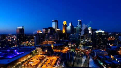 Minneapolis-Skyline-at-Night---Aerial-View-in-4K