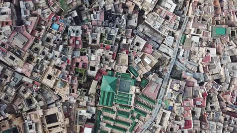 Aerial-view-on-tannery-in-old-Medina-in-Fes