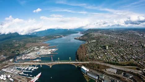 Flyover-Aerial-Second-Narrows-Bridge-Vancouver-BC-Canada