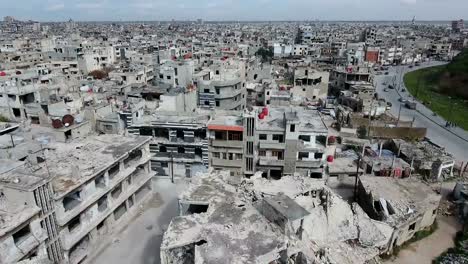 Aerial-view-of-ravaged-buildings-after-war