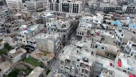 Vista-aérea-de-destrouyed-de-casas-y-edificios-arruinado-por-la-guerra-en-Siria