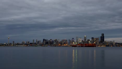 Downtown-Seattle-Day-to-Night-with-Storm-Clouds-Above