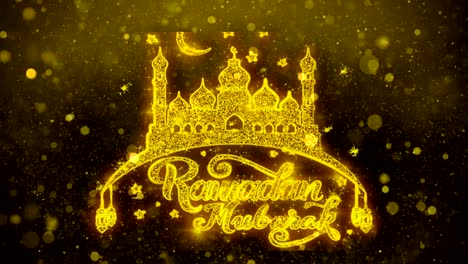 Ramadan-Mubarak-Deseo-Texto-sobre-Golden-Glitter-Glitter-Partículas-Animación