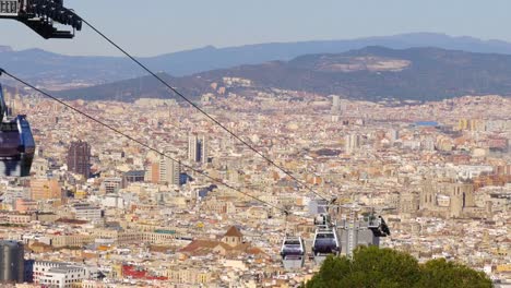 barcelona-día-soleado-montjuic-park-funicular-4-K-España-vista-panorámica-de-la-ciudad