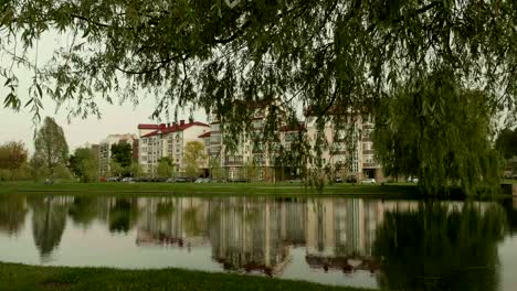 Hospital-on-the-river.-Autumn-daytime.-Smooth-dolly-shot.