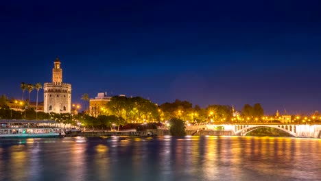 View-of-Golden-Tower,-Torre-del-Oro,-of-Seville,-Andalusia,-Spain