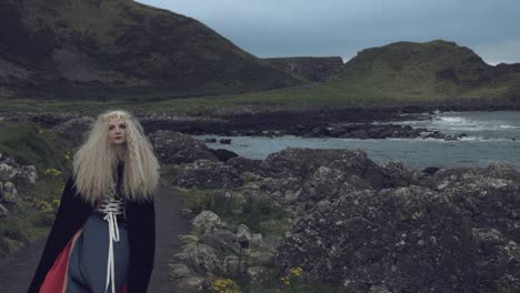 4k-Fantasy-Shot-on-Giant's-Causeway-of-a-Queen-Walking