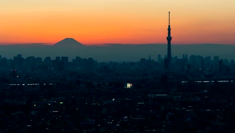 Zeit-Ablauf-Skyline-von-Tokyo-und-Fuji-Berg-von-Tag-zu-Nacht-Sonnenuntergang