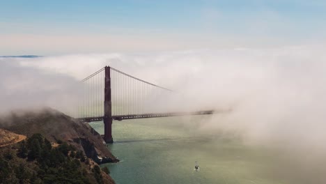 Tag-Zeitraffer-von-der-Golden-Gate-Bridge-im-Sommer-Nebel