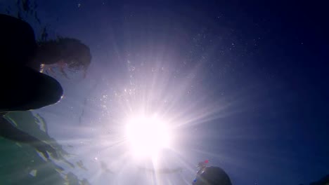 Shark-pov-ready-to-attack-romantic-couple-swimming-on-water-surface