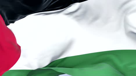 Palestinian-flag-waving-at-wind-with-blue-sky-in-slow,-loop