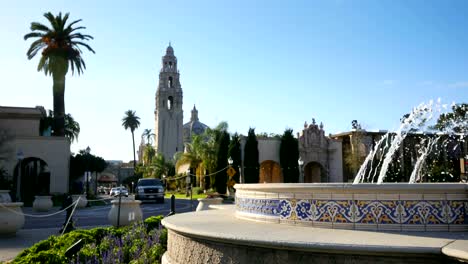 Zeitraffer-Video-des-Brunnens-im-Balboa-Park-in-San-Diego-in-4K