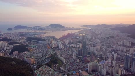 Aerial-View-sunset-at-Busan-city-cityscape-of-South-Korea