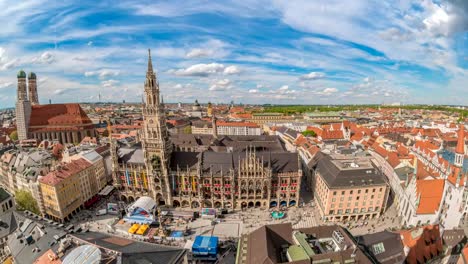 Munich-city-skyline-timelapse-at-Marienplatz-new-Town-Hall-Square,-Munich,-Germany-4K-Time-lapse