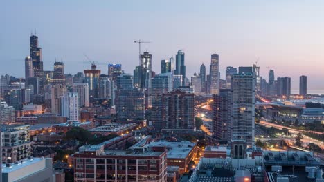 Hermoso-centro-de-la-ciudad-Chicago-horizonte-Sunrise-Timelapse