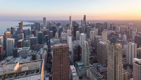 Centro-día-aéreo-Chicago-en-Timelapse-atardecer-noche