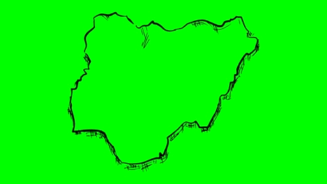 Aislada-de-Nigeria-dibujo-contorno-mapa-en-pantalla-verde-pizarra