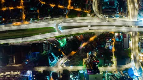 Nacht-Kuala-Lumpur-Straße-Verkehrsknotenpunkt-Antenne-Topdown-Timelapse-4k-Malaysia