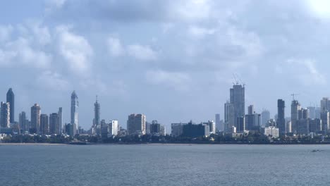 Panorama-of-Mumbai-Skyline-near-Bandra--Worli-Sea-Link,-Mumbai,-India