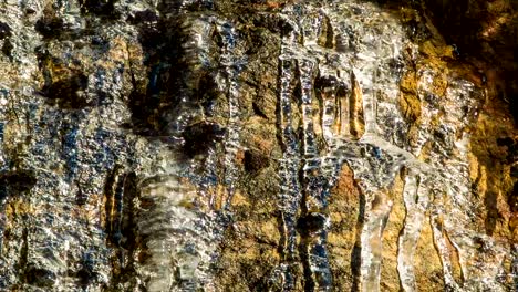 Close-up-of-Melting-Ice-on-Rockface-with-Running-Water-Drops