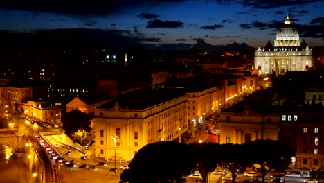 St.-Peter's-Basilica,-Vatican.-Rome,-Italy.-After-sunset-view