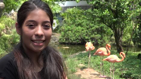 Teen-Mädchen-mit-Flamingos-im-Sommer