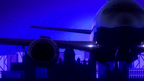 Kolkata-India-Airplane-Take-Off-Moon-Night-Blue-Skyline-Travel