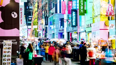 Seoul-City-Myeong-dong-Shopping-Area-Night-Timelpase