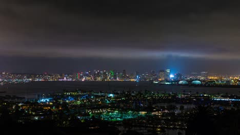 San-Diego,-California-at-Night-Wide-Timelapse