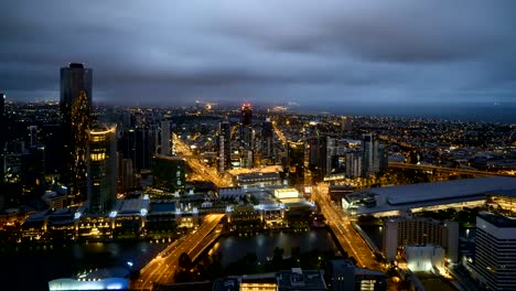 Zeitraffer-der-Skyline-von-Melbourne-bei-Sonnenaufgang.