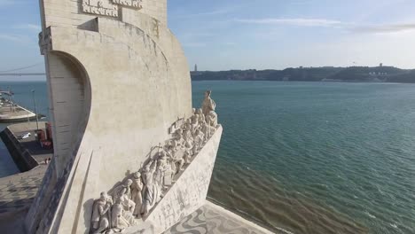 Aerial-View-of-Monument-to-the-discoveries,-Lisbon,-Portugal