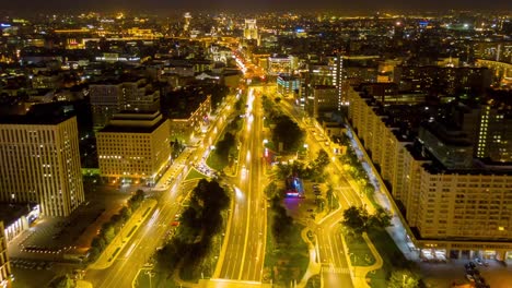 Russland-Nacht-beleuchtet-Moskau-berühmten-Verkehr-Garten-Ring-Antenne-Panorama-4k-Zeitraffer