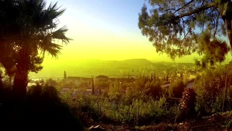 Panoramic-view-of-Nazareth-skyline-sunset,-Israel