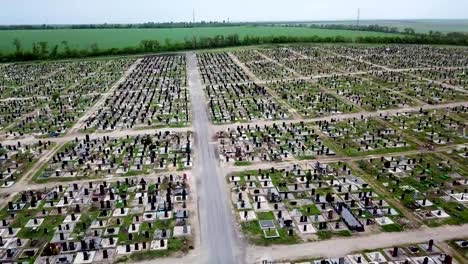 An-aerial-over-a-vast-cemetery-of-headstones-honors-veterans