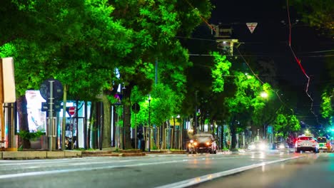 Italy-night-illuminated-milan-city-traffic-street-panorama-4k-timelapse