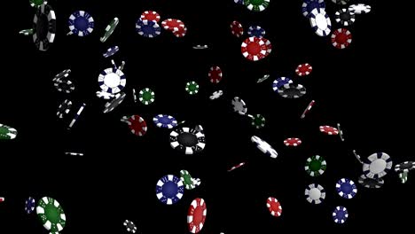 Falling-poker-chips-on-black-background-with-flare-seamless-loop-animation