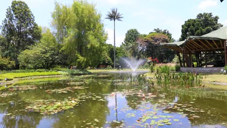 Bogota-pond-with-fountain-and-nature-in-public-garden-with-sun