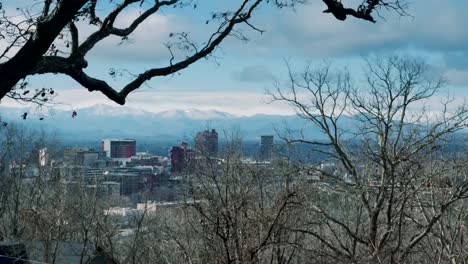 View-of-downtown-Asheville,-North-Carolina-facing-south-south-west-in-the-winter