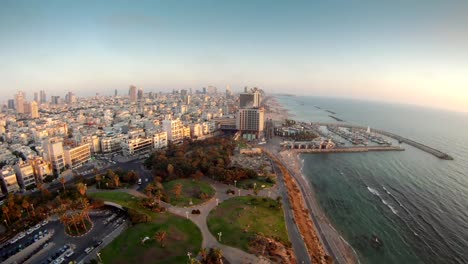 Time-lapse-Tel-Aviv-beach-coastline-extreme-wide-angle