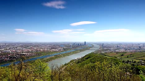 Panning-shot-of-the-Skyline-of-Vienna-and-the-Danube