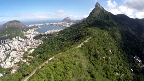 Aerial-view-of-Cristo-Redentor,-Corcovado-and-the-city-of-Rio-de-Janeiro,-Brazil