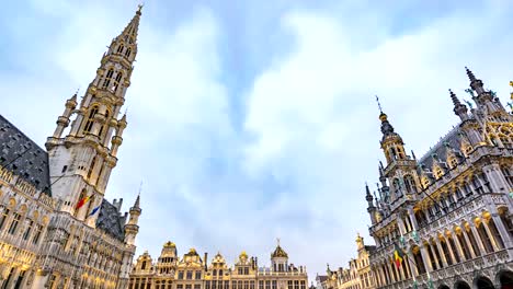 Brüssel-Stadt-Skyline-Zeitraffer-am-Grand-Place,-Brüssel,-Belgien,-4K-Zeitraffer