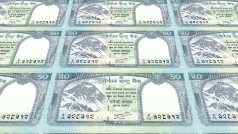 Banknoten-der-fünfzig-nepalesische-Rupie-von-Nepal,-Bargeld,-Schleife