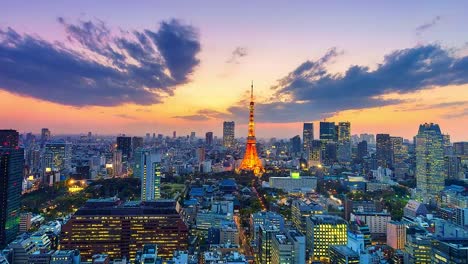 4-K.-Zeitraffer-Stadtbild-in-Tokyo-City-mit-Tokyo-Tower-in-japan