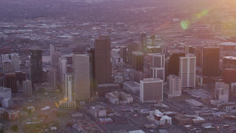 Aerial-view-of-Denver-at-sunset