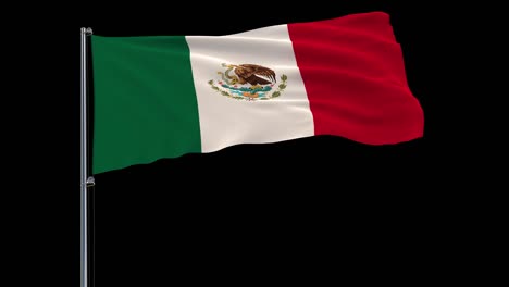 Aislar-la-bandera-de-México-en-un-asta-de-la-bandera-ondeando-en-el-viento-sobre-un-fondo-transparente,-render-3d,-4-k-prores-4444-metraje-con-transparencia-alfa.