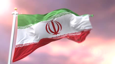 Flagge-von-Iran-winken-wind-langsam:-bei-Sonnenuntergang,-loop